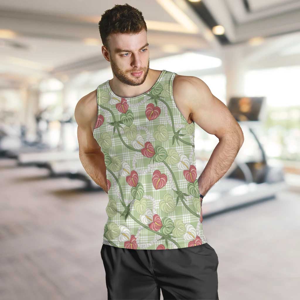 Anthurium Pikake Ti Leaf Palaka Men Tank Top Green Version LT01 Green - Polynesian Pride