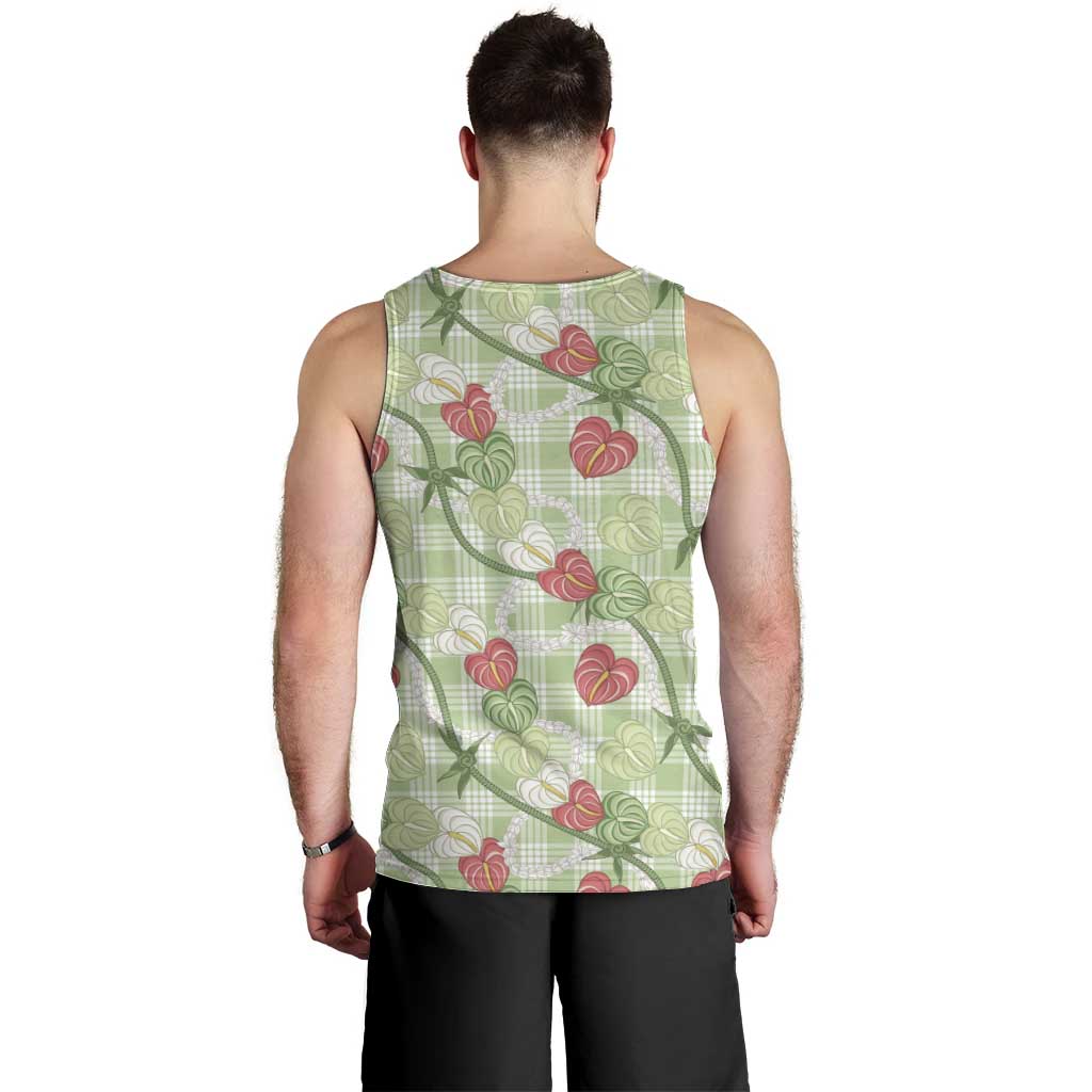 Anthurium Pikake Ti Leaf Palaka Men Tank Top Green Version LT01 - Polynesian Pride