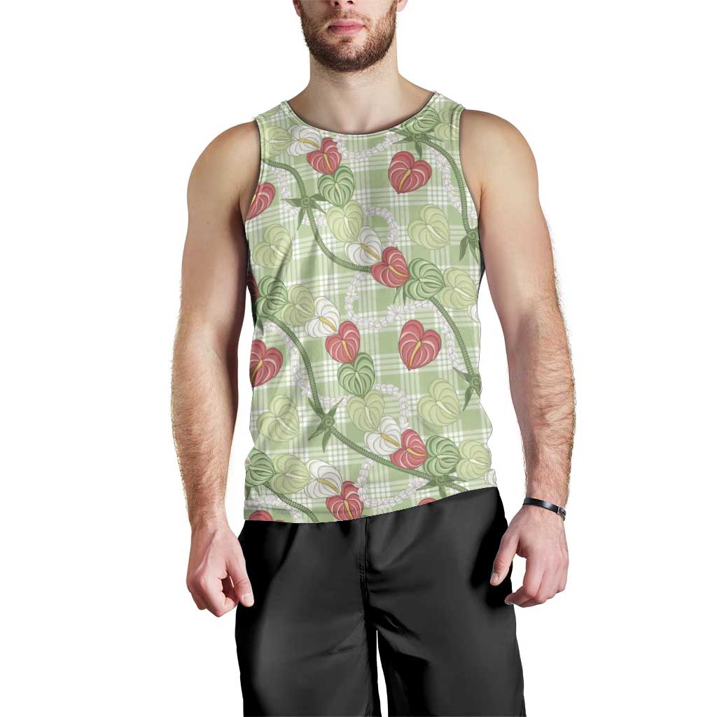 Anthurium Pikake Ti Leaf Palaka Men Tank Top Green Version LT01 - Polynesian Pride