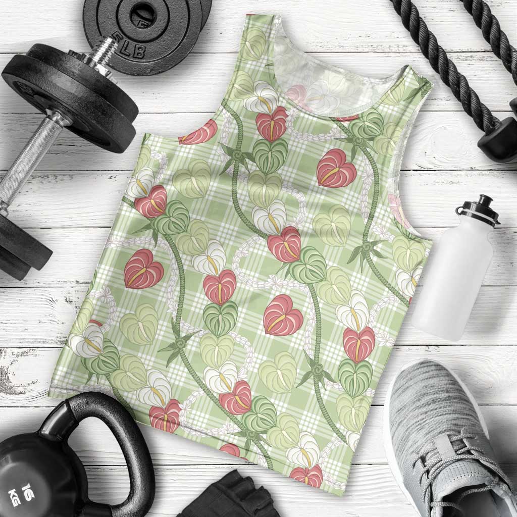 Anthurium Pikake Ti Leaf Palaka Men Tank Top Green Version LT01 - Polynesian Pride