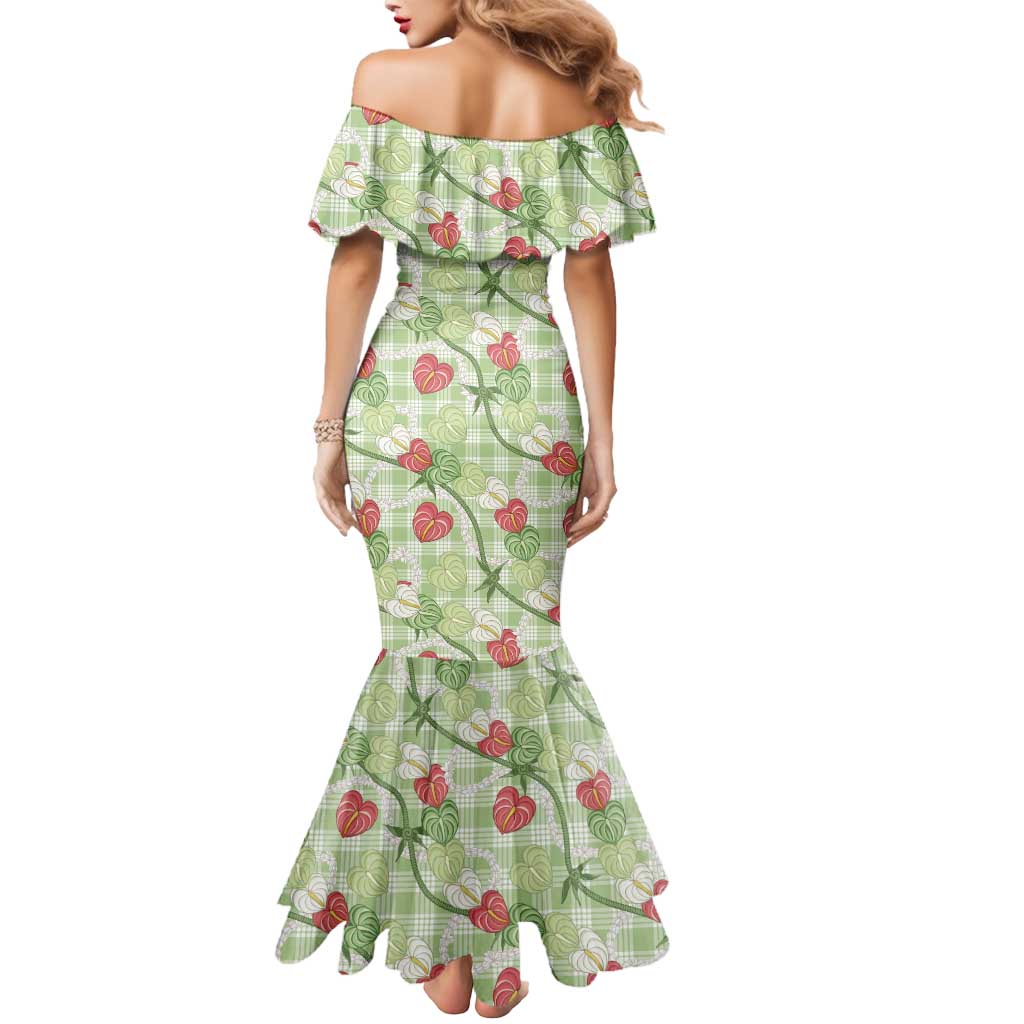 Anthurium Pikake Ti Leaf Palaka Mermaid Dress Green Version LT01 - Polynesian Pride