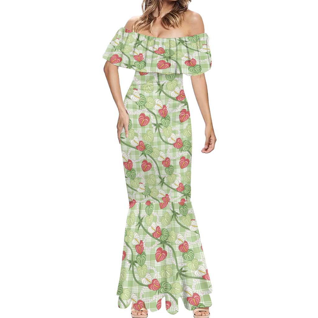 Anthurium Pikake Ti Leaf Palaka Mermaid Dress Green Version LT01 - Polynesian Pride