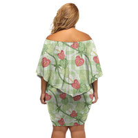 Anthurium Pikake Ti Leaf Palaka Off Shoulder Short Dress Green Version