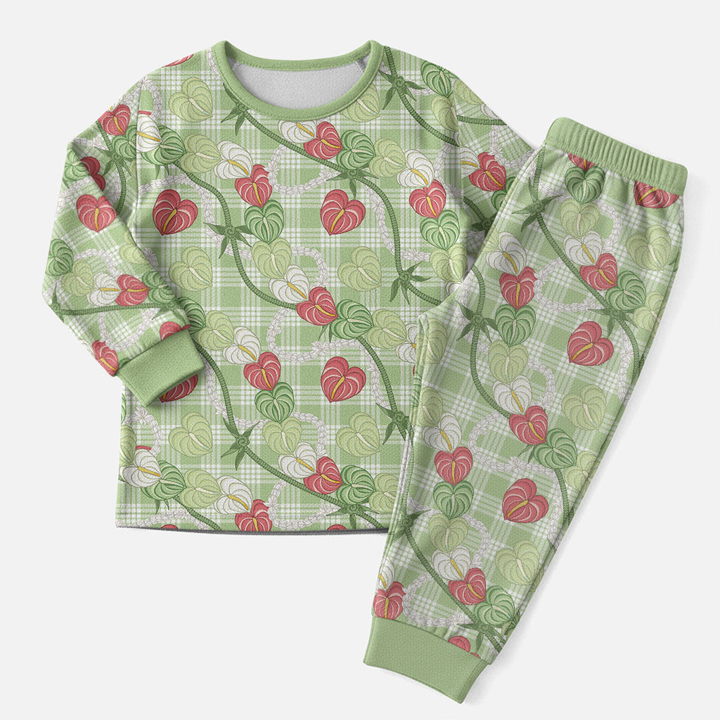 Anthurium Pikake Ti Leaf Palaka Christmas Pajama Set Green Version