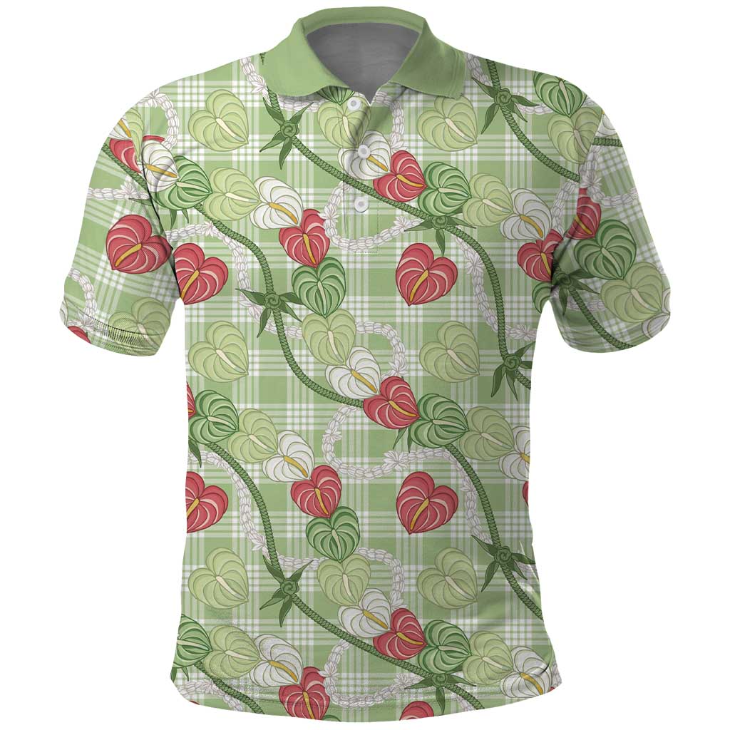 Anthurium Pikake Ti Leaf Palaka Polo Shirt Green Version LT01 Green - Polynesian Pride