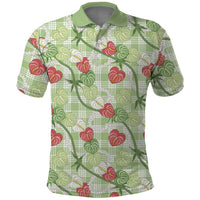 Anthurium Pikake Ti Leaf Palaka Polo Shirt Green Version LT01 Green - Polynesian Pride