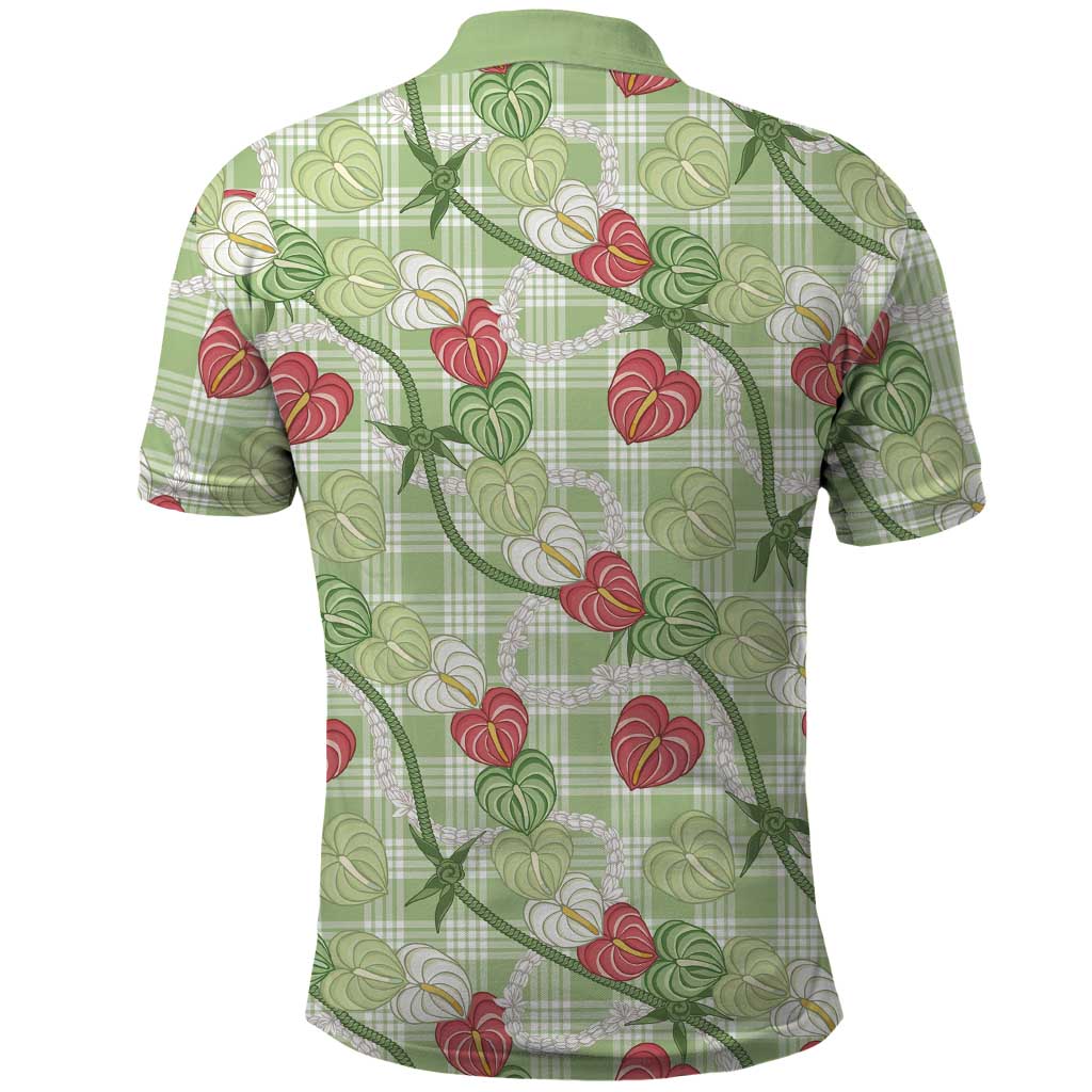 Anthurium Pikake Ti Leaf Palaka Polo Shirt Green Version LT01 - Polynesian Pride