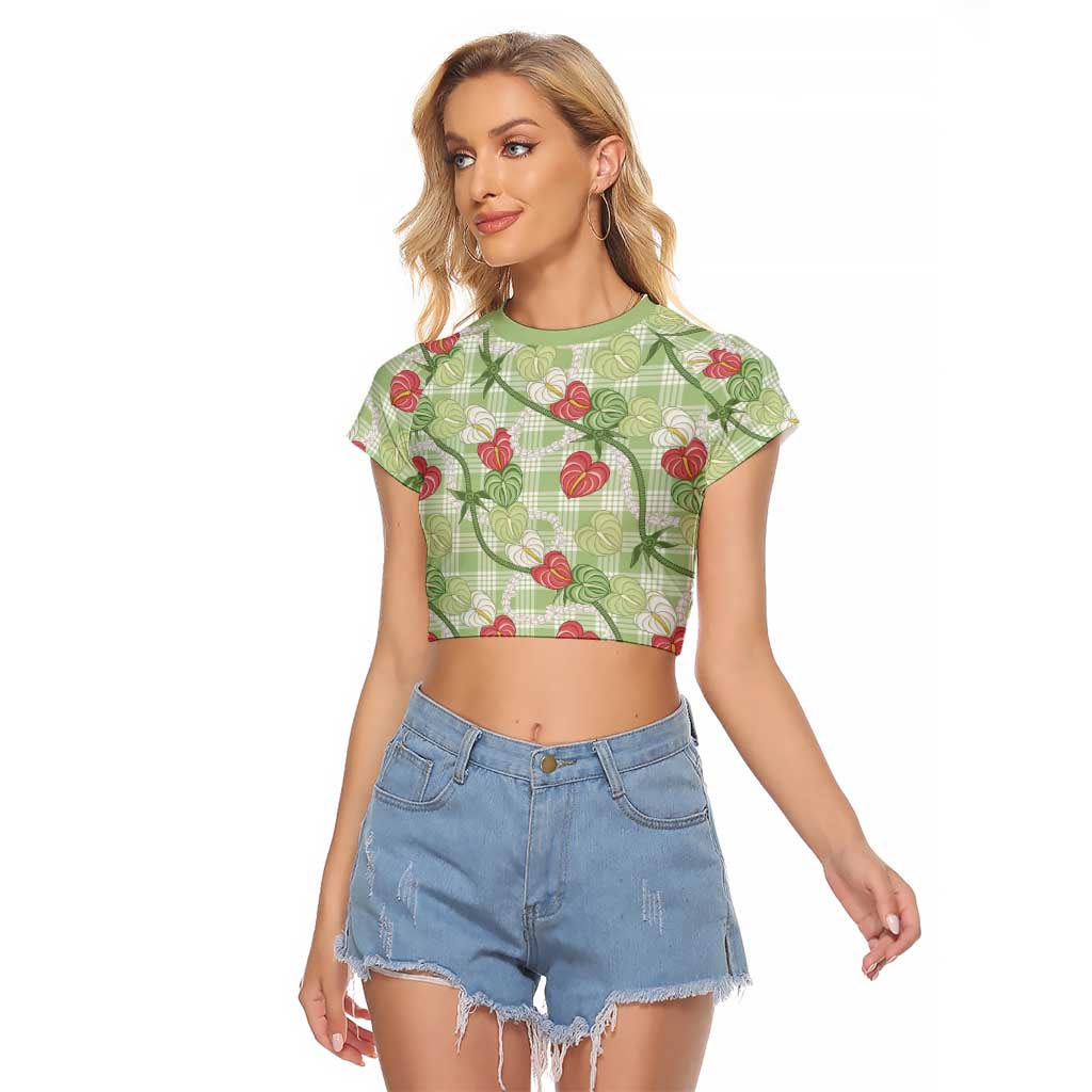 Anthurium Pikake Ti Leaf Palaka Raglan Cropped T Shirt Green Version LT01 Female Green - Polynesian Pride