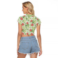 Anthurium Pikake Ti Leaf Palaka Raglan Cropped T Shirt Green Version LT01 - Polynesian Pride