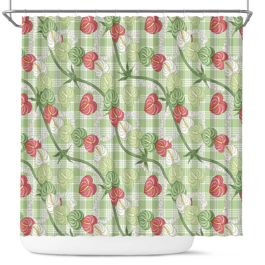 Anthurium Pikake Ti Leaf Palaka Shower Curtain Green Version LT01 Green - Polynesian Pride