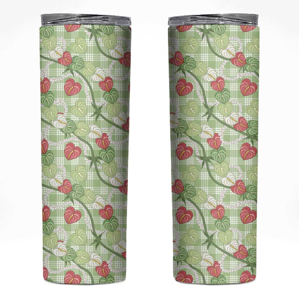 Anthurium Pikake Ti Leaf Palaka Skinny Tumbler Green Version LT01 Green - Polynesian Pride