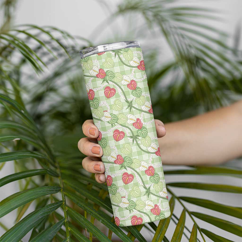 Anthurium Pikake Ti Leaf Palaka Skinny Tumbler Green Version LT01 - Polynesian Pride
