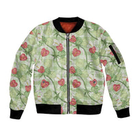 Anthurium Pikake Ti Leaf Palaka Sleeve Zip Bomber Jacket Green Version