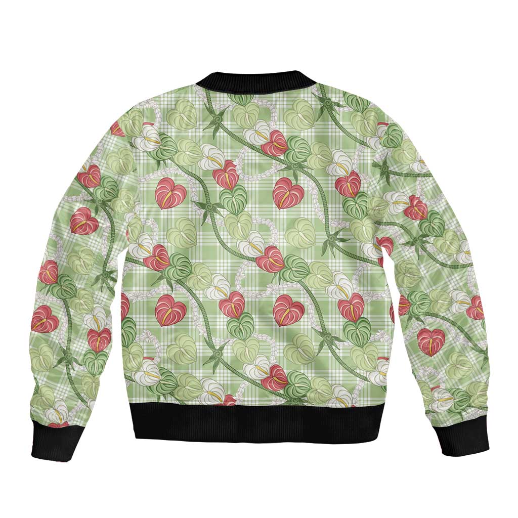 Anthurium Pikake Ti Leaf Palaka Sleeve Zip Bomber Jacket Green Version