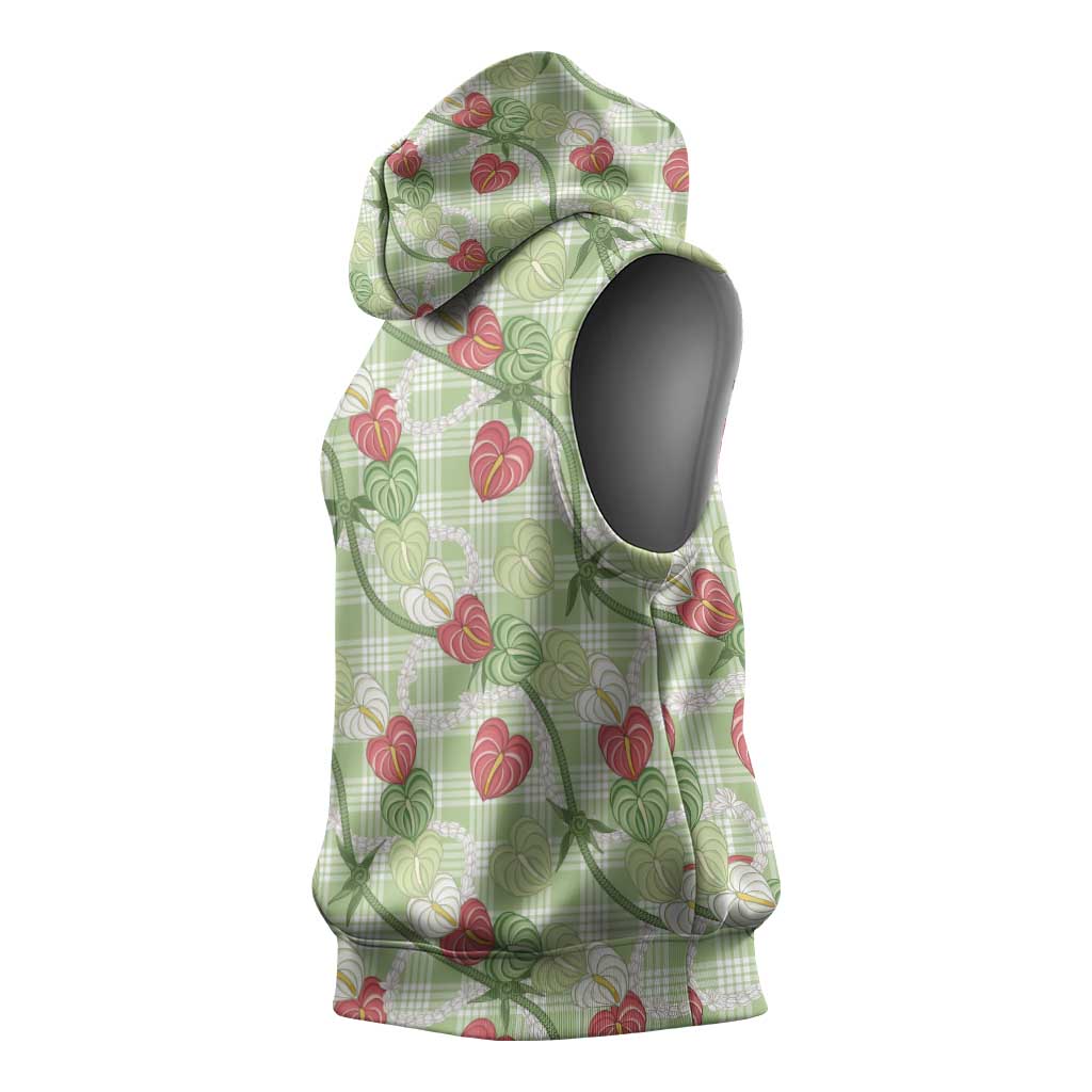 Anthurium Pikake Ti Leaf Palaka Sleeveless Hoodie Green Version LT01 - Polynesian Pride