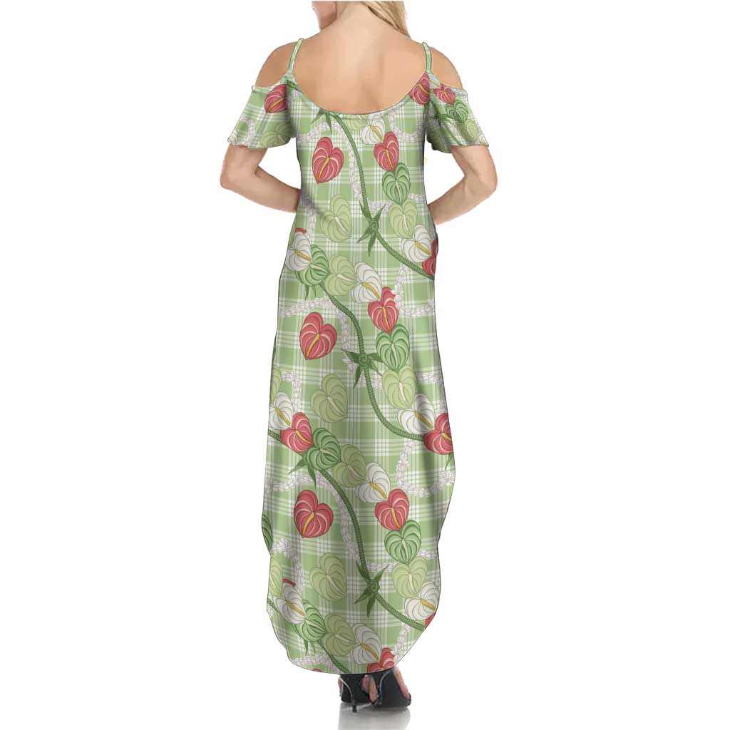 Anthurium Pikake Ti Leaf Palaka Summer Maxi Dress Green Version LT01 - Polynesian Pride