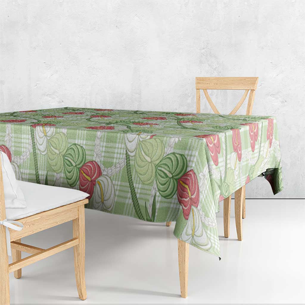 Anthurium Pikake Ti Leaf Palaka Tablecloth Green Version LT01 - Polynesian Pride