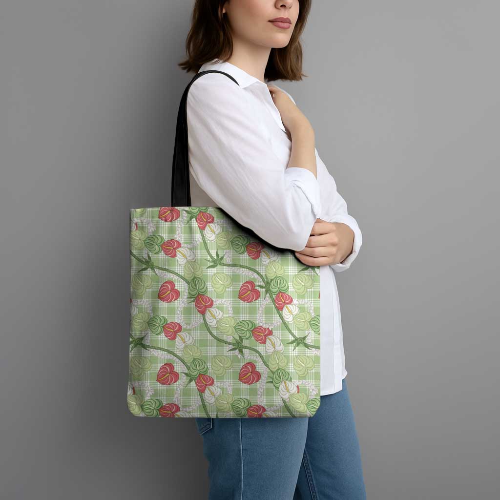 Anthurium Pikake Ti Leaf Palaka Tote Bag Green Version