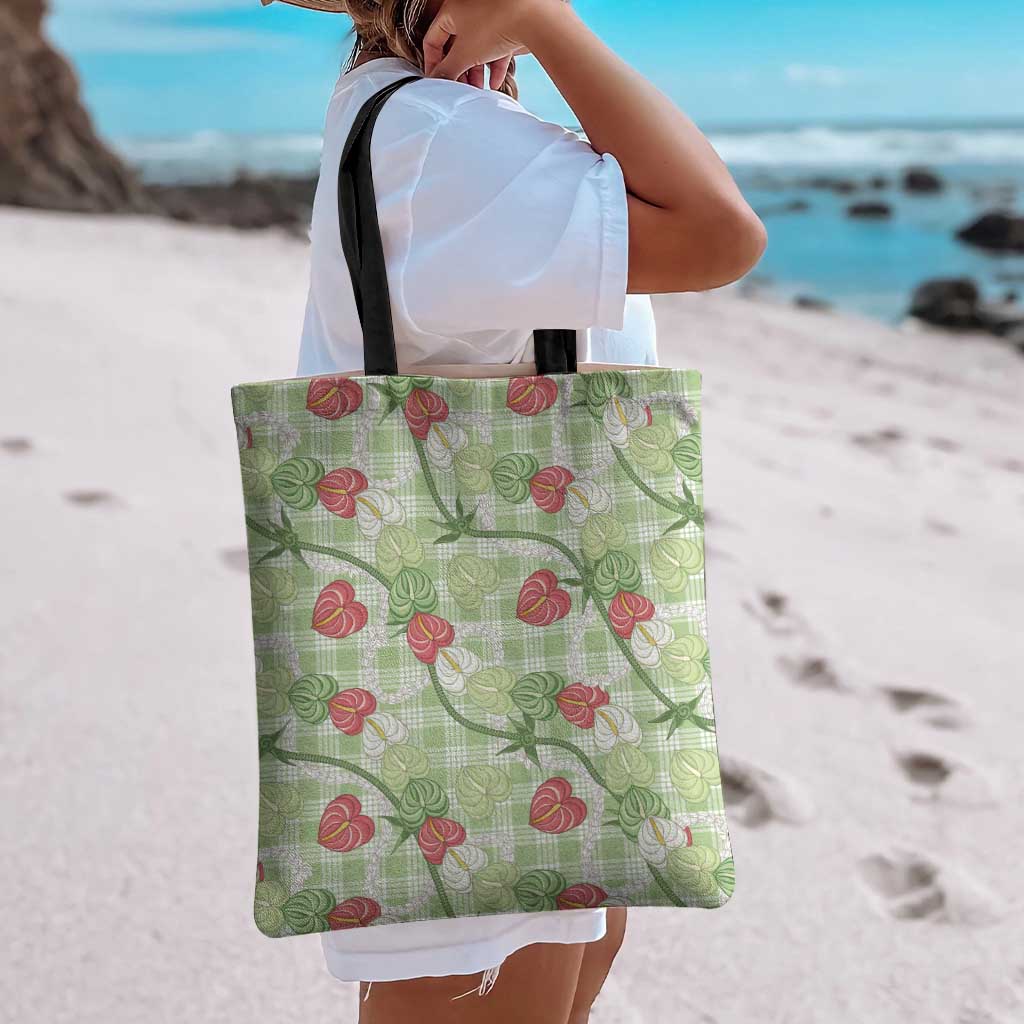 Anthurium Pikake Ti Leaf Palaka Tote Bag Green Version