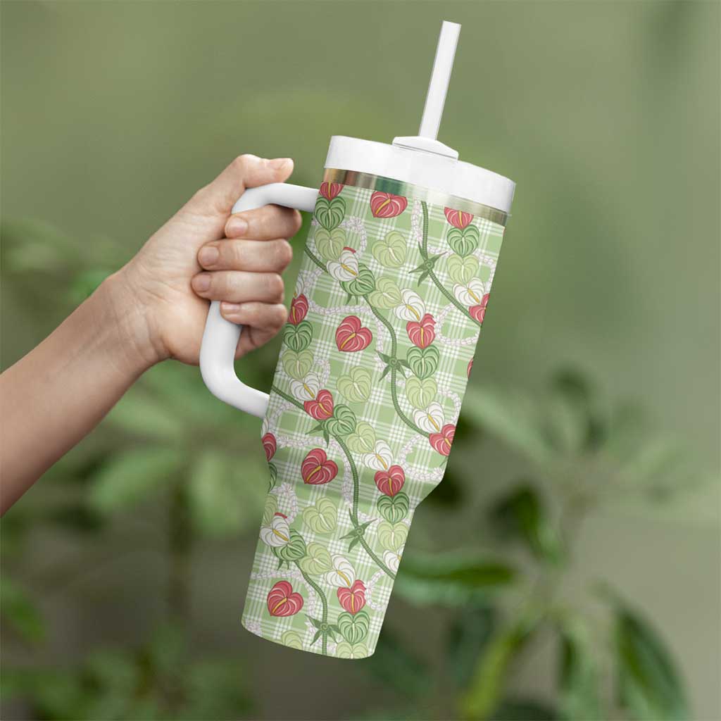 Anthurium Pikake Ti Leaf Palaka Tumbler With Handle Green Version LT01 - Polynesian Pride