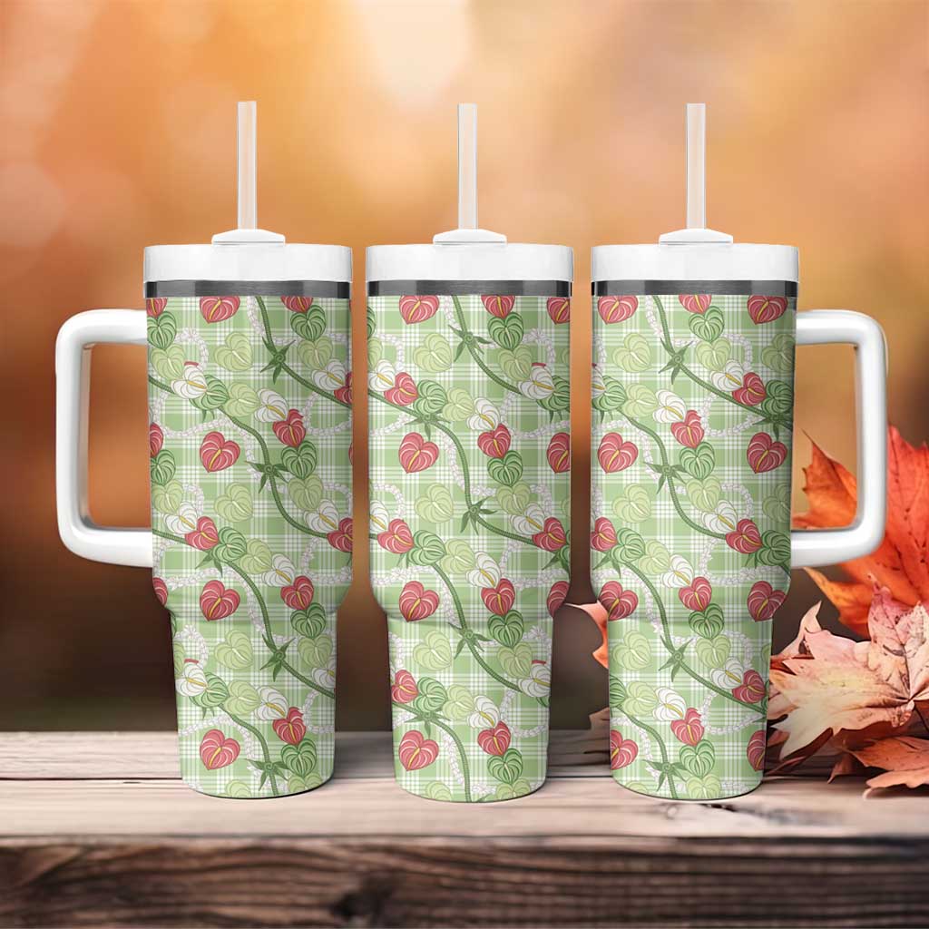 Anthurium Pikake Ti Leaf Palaka Tumbler With Handle Green Version LT01 - Polynesian Pride