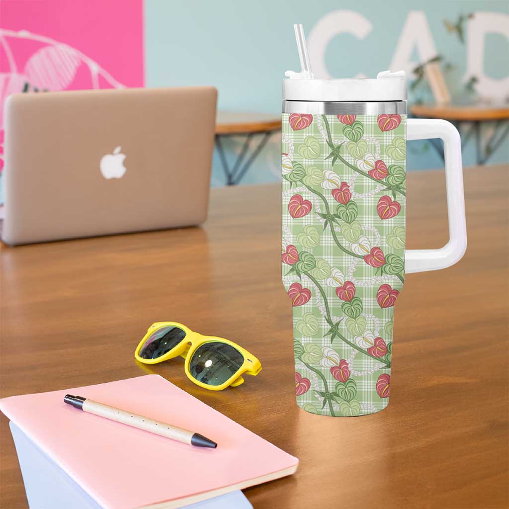Anthurium Pikake Ti Leaf Palaka Tumbler With Handle Green Version LT01 - Polynesian Pride