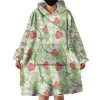 Anthurium Pikake Ti Leaf Palaka Wearable Blanket Hoodie Green Version LT01 - Polynesian Pride