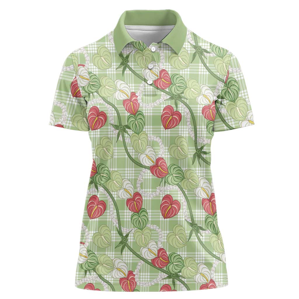 Anthurium Pikake Ti Leaf Palaka Women Polo Shirt Green Version LT01 Female Green - Polynesian Pride