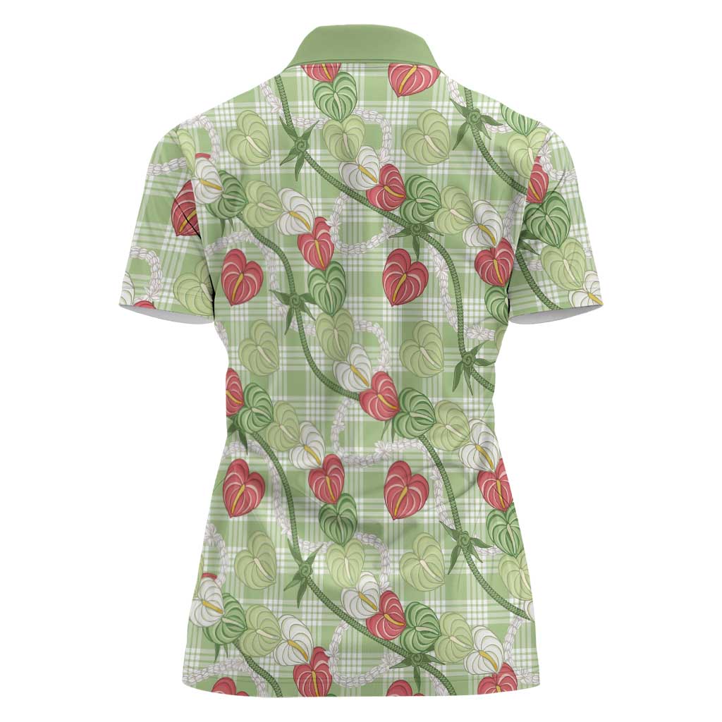 Anthurium Pikake Ti Leaf Palaka Women Polo Shirt Green Version