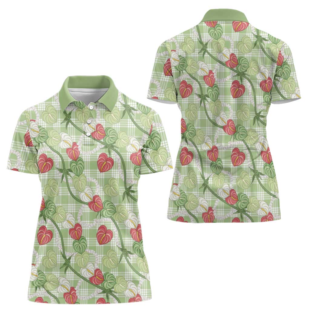 Anthurium Pikake Ti Leaf Palaka Women Polo Shirt Green Version