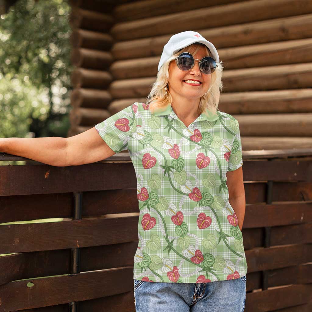 Anthurium Pikake Ti Leaf Palaka Women Polo Shirt Green Version