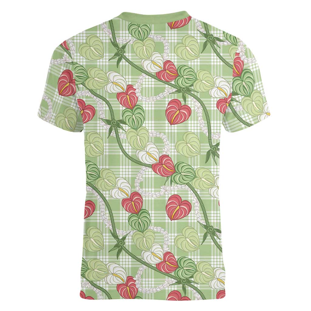 Anthurium Pikake Ti Leaf Palaka Women V-Neck T-Shirt Green Version