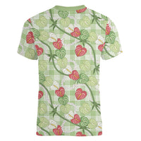 Anthurium Pikake Ti Leaf Palaka Women V-Neck T-Shirt Green Version