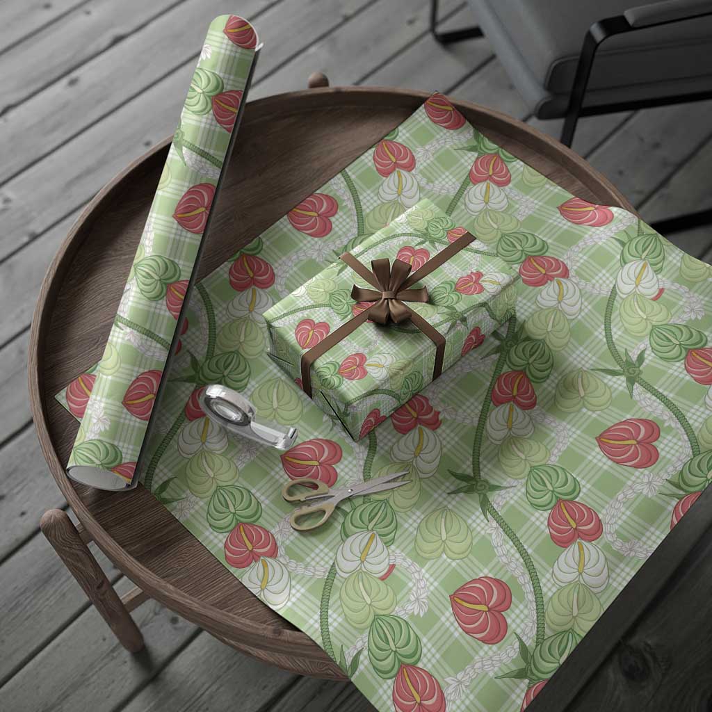 Anthurium Pikake Ti Leaf Palaka Wrapping Paper Green Version LT01 - Polynesian Pride