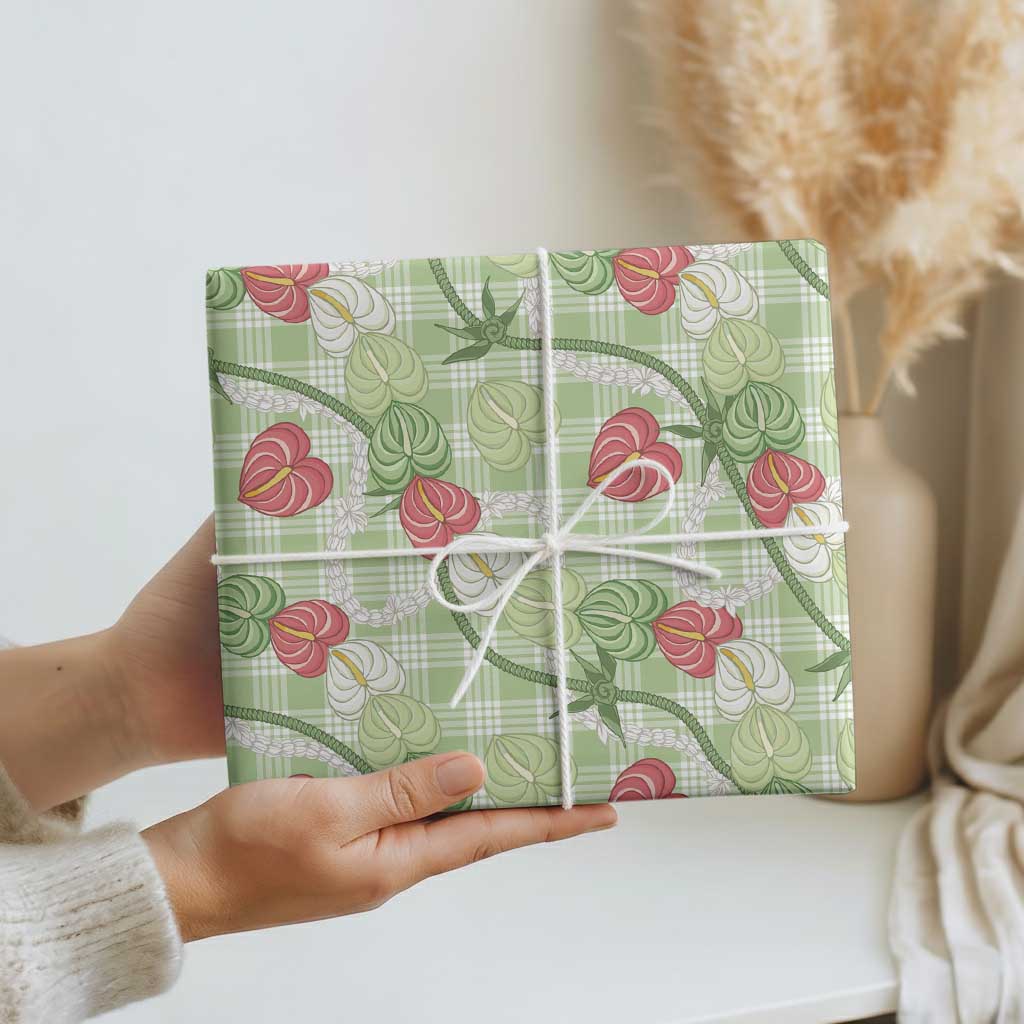 Anthurium Pikake Ti Leaf Palaka Wrapping Paper Green Version LT01 - Polynesian Pride