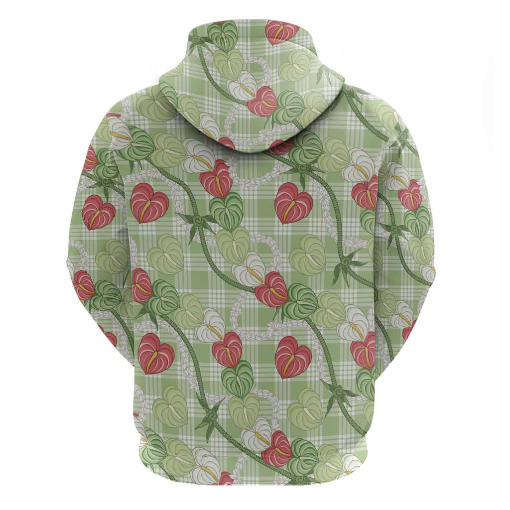 Anthurium Pikake Ti Leaf Palaka Zip Hoodie Green Version LT01 - Polynesian Pride
