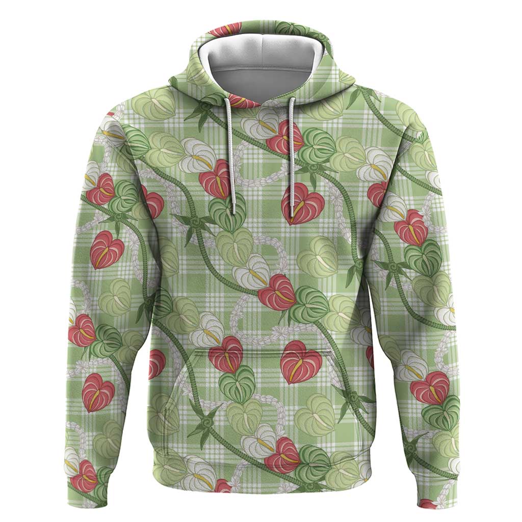 Anthurium Pikake Ti Leaf Palaka Zip Hoodie Green Version LT01 Pullover Hoodie Green - Polynesian Pride