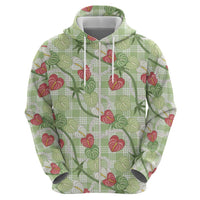 Anthurium Pikake Ti Leaf Palaka Zip Hoodie Green Version LT01 - Polynesian Pride
