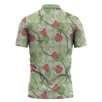 Anthurium Pikake Ti Leaf Palaka Zipper Polo Shirt Green Version LT01 - Polynesian Pride