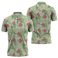 Anthurium Pikake Ti Leaf Palaka Zipper Polo Shirt Green Version LT01 - Polynesian Pride