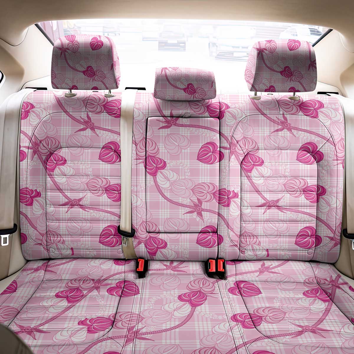 Anthurium Pikake Ti Leaf Palaka Back Car Seat Cover Pink Version