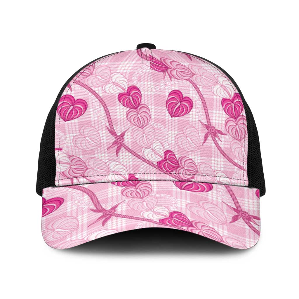 Anthurium Pikake Ti Leaf Palaka Baseball Net Cap Pink Version LT01 One Size Black Pink - Polynesian Pride
