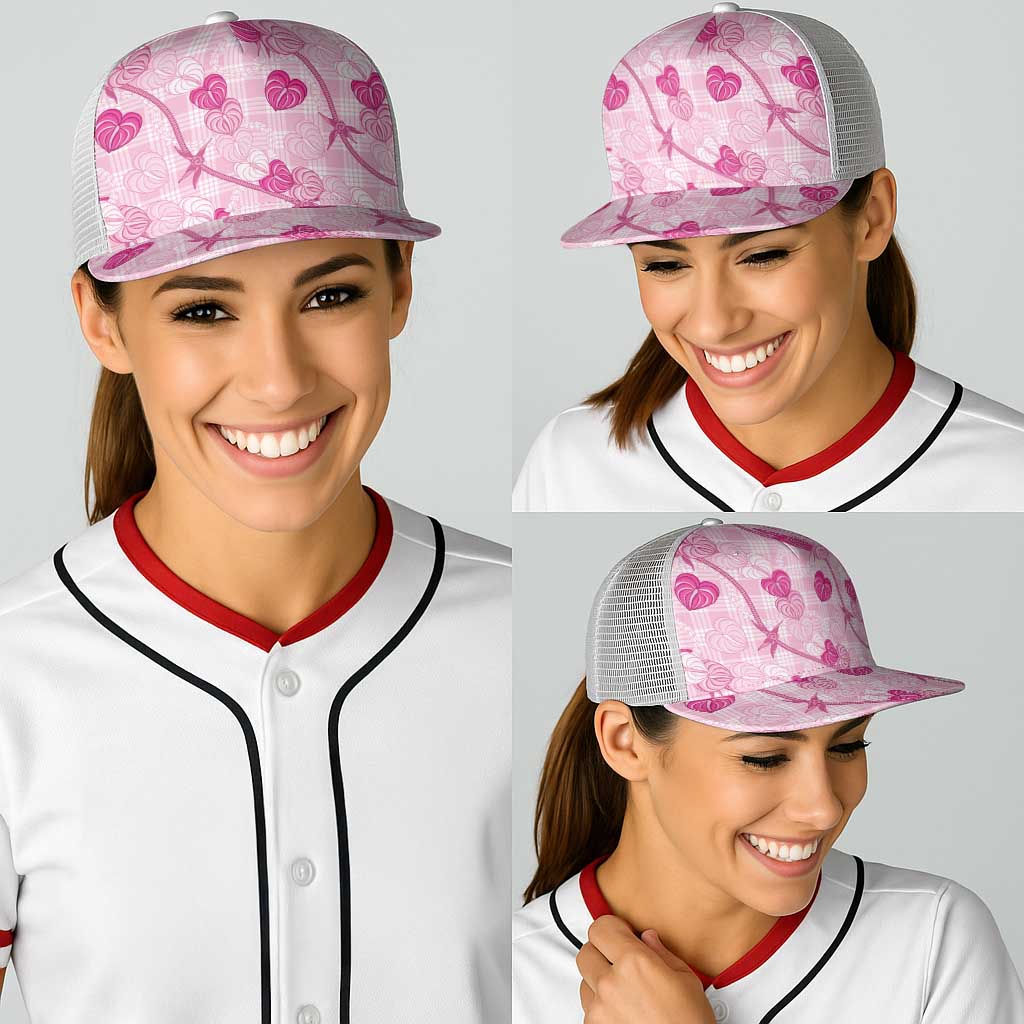 Anthurium Pikake Ti Leaf Palaka Baseball Net Cap Pink Version LT01 - Polynesian Pride
