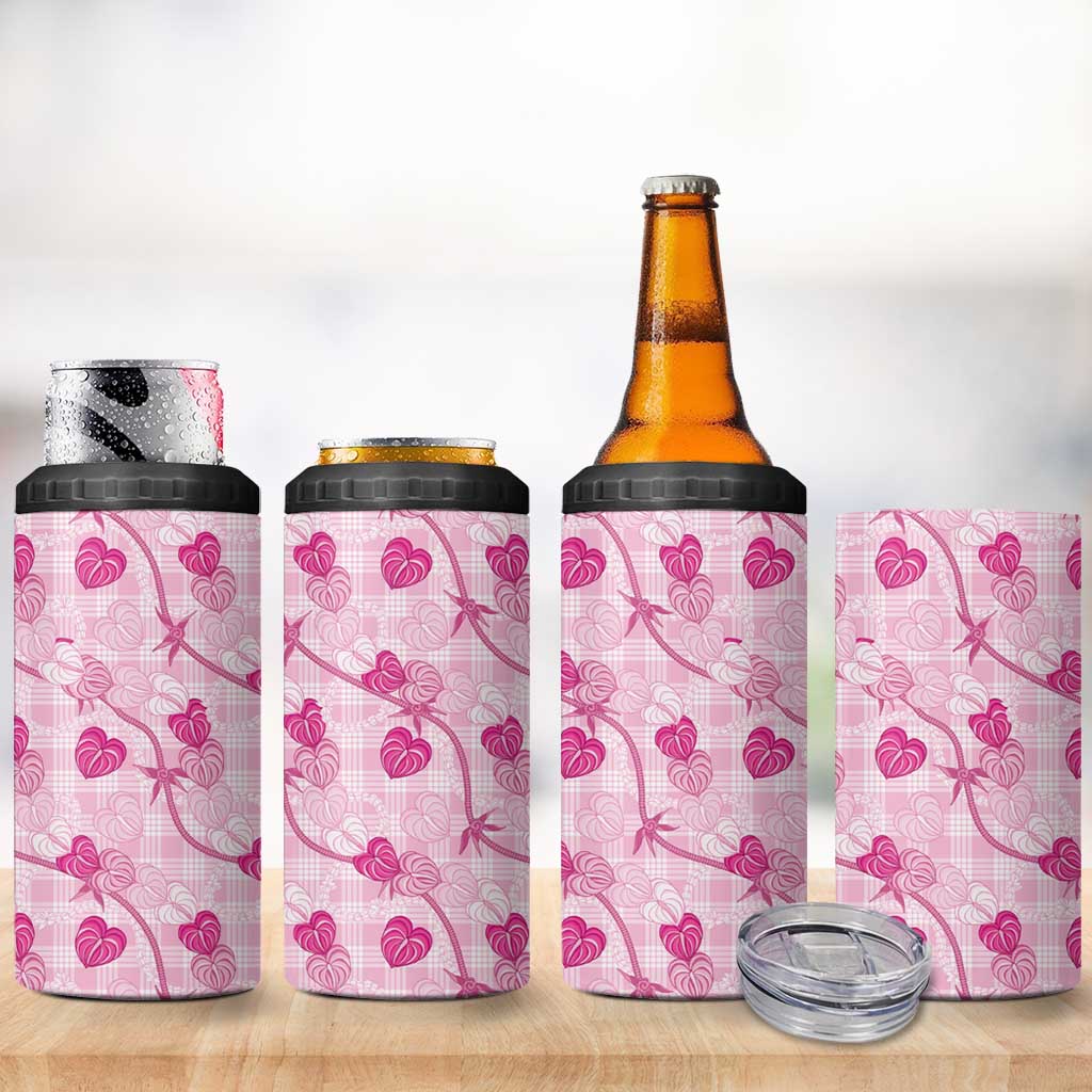 Anthurium Pikake Ti Leaf Palaka 4 in 1 Can Cooler Tumbler Pink Version LT01 - Polynesian Pride