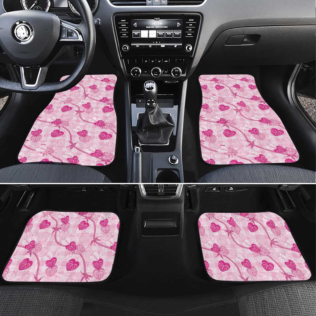 Anthurium Pikake Ti Leaf Palaka Car Mats Pink Version LT01 Set 4pcs Pink - Polynesian Pride