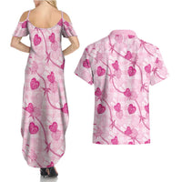 Anthurium Pikake Ti Leaf Palaka Couples Matching Summer Maxi Dress and Hawaiian Shirt Pink Version LT01 - Polynesian Pride