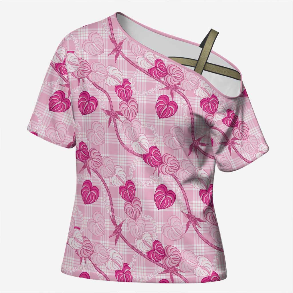 Anthurium Pikake Ti Leaf Palaka Cross Shoulder Shirt Pink Version LT01 Female Pink - Polynesian Pride