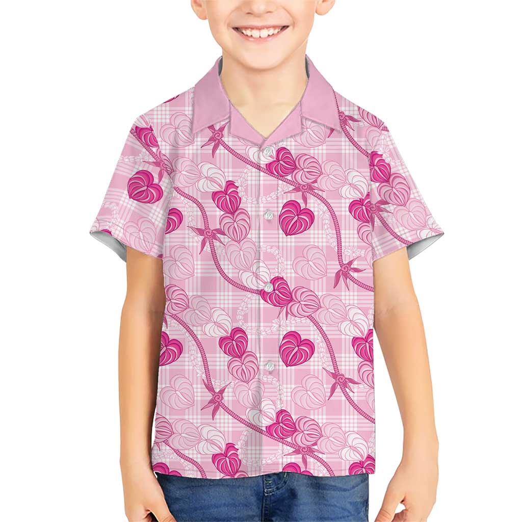Anthurium Pikake Ti Leaf Palaka Family Matching Mermaid Dress and Hawaiian Shirt Pink Version LT01 Son's Shirt Pink - Polynesian Pride