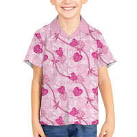Anthurium Pikake Ti Leaf Palaka Family Matching Mermaid Dress and Hawaiian Shirt Pink Version LT01 Son's Shirt Pink - Polynesian Pride