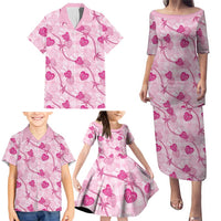 Anthurium Pikake Ti Leaf Palaka Family Matching Puletasi and Hawaiian Shirt Pink Version LT01 - Polynesian Pride